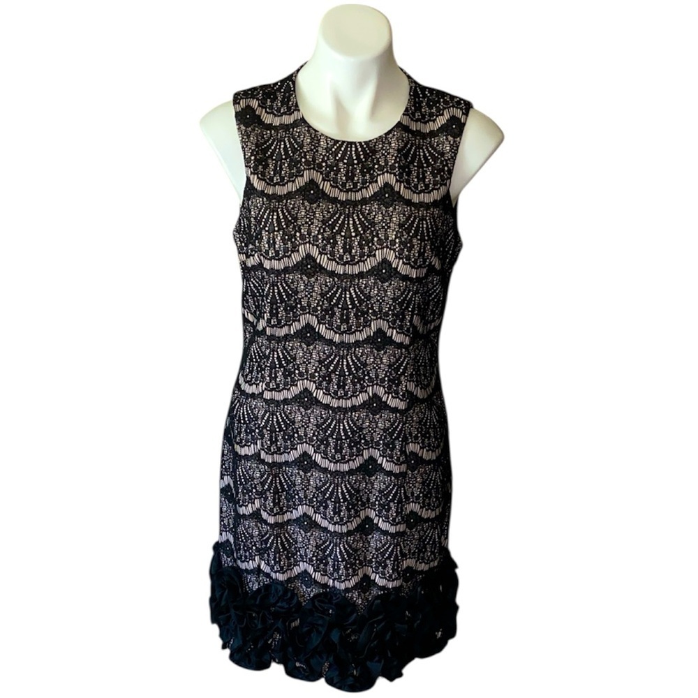 Donna Ricco Women’s Black Lace Sleeveless Dress With Ruffled Hem Size Medium - Picture 1 of 8